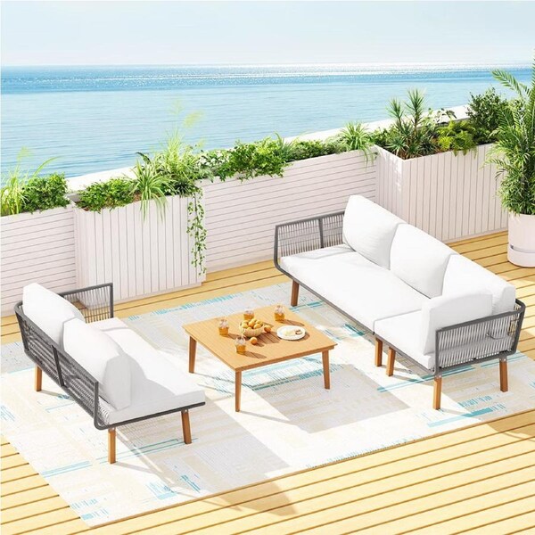 Gardeon 5-Seater Outdoor Sofa Set Wooden Lounge Setting Aluminum