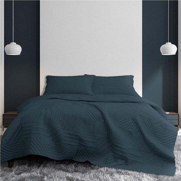 Ardor Finley Navy 3 Pcs Quilted Coverlet Set Queen/King