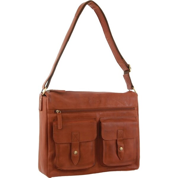 Pierre Cardin Leather Briefcase Bag Tote 13" Laptop Rustic Satchel Travel - Cognac