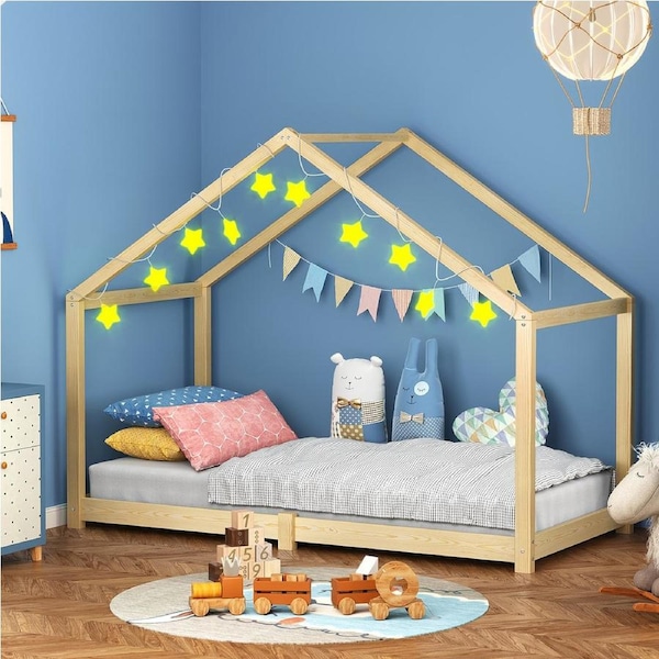 ALFORDSON Kids Bed Frame Wooden Timber Single House Frame Candice Oak