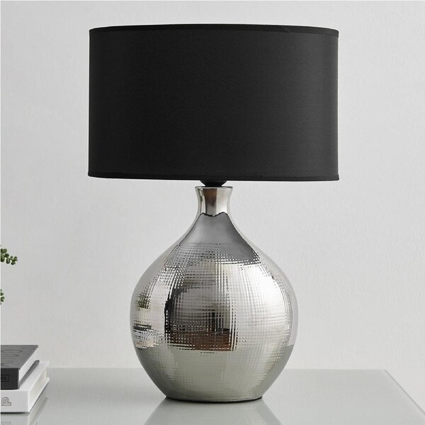 Sherwood Lighting Set of 2 Cosmo Contemporary Bedside Table Lamp Art Deco Textured Silver