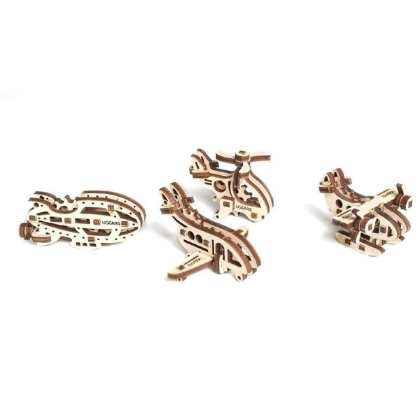 4PK U-Fidgets-Aircrafts Mechanical DIY Kit Wooden 3D Puzzle/Model Gift Set 5+