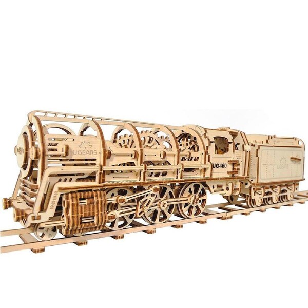 443pc UGears 460 Steam Locomotive w/Tender Mechanical Wooden 3D Puzzle/Model 14+