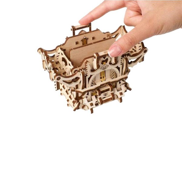 64pc Ugears Deck Box For Game Cards Mechanical DIY Kit Wooden 3D Puzzle/Model