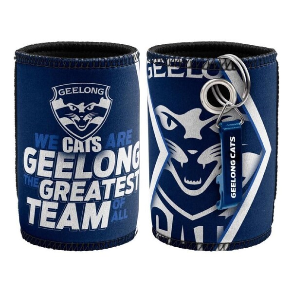 Geelong Cats AFL Bottle Opener Keyring and Beer Can Bottle Cooler Stubby Holder