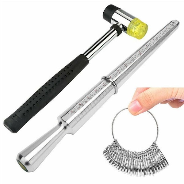 Silver Ring Size Gauge Tool Finger Sizer Measuring Stick Metal Ring Mandrel Set