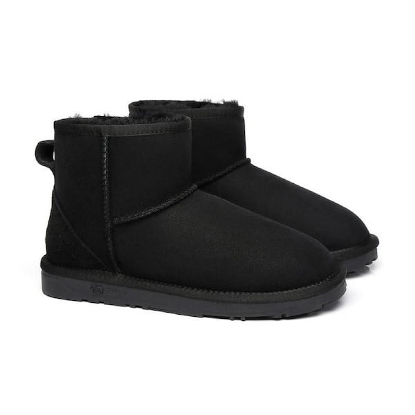 EVERAU® UGG Boots Sheepskin Wool Ankle Mini Classic Black / AU Ladies 6 / AU Men 4 / EU 37