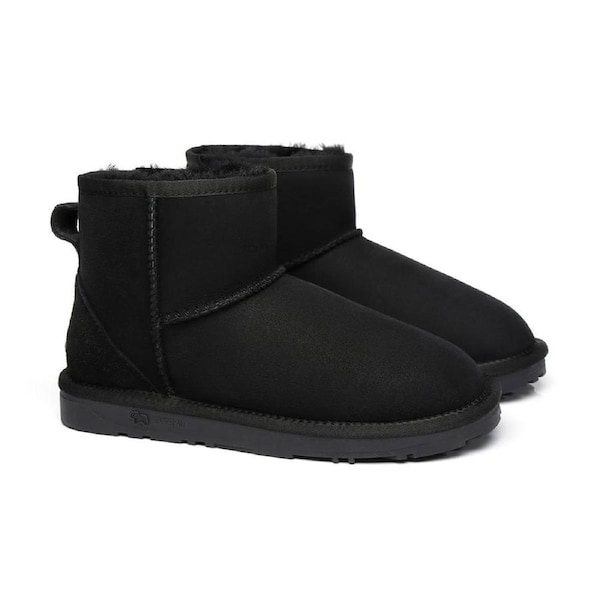 EVERAU® UGG Boots Sheepskin Wool Ankle Mini Classic Black / AU Ladies 10 / AU Men 8 / EU 41