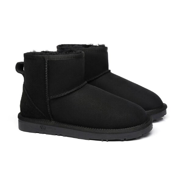 EVERAU® UGG Boots Sheepskin Wool Ankle Mini Classic Black / AU Ladies 11 / AU Men 9 / EU 42