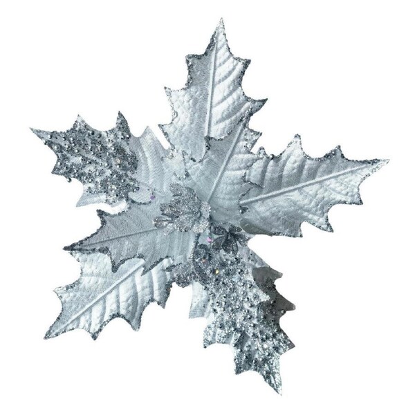 Poinsettia Silver Dark Centre Clip On 31cm