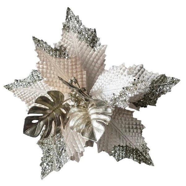 Poinsettia Cream Champagne Glitter Clip On 32cm