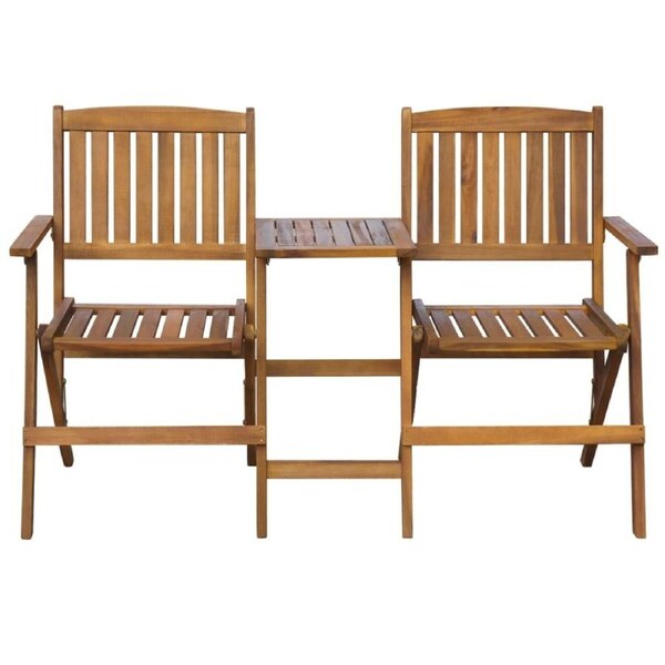 2 Seater Outdoor Garden Patio Chair Folding Wood Jack & Jill Love Seat Table