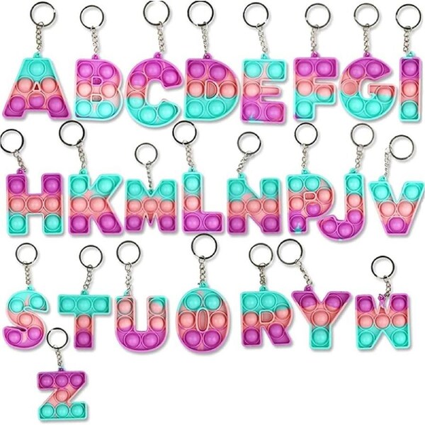 26 Letters Sensory Fidget Pop its Bubble Toys Poppers Key Ring Alphabet Keychain Toy