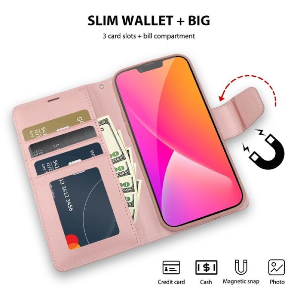 ZUSLAB for Apple iPhone 15 Plus Case Hanman Leather Wallet Card Holder Cover (2023) - Rose Gold