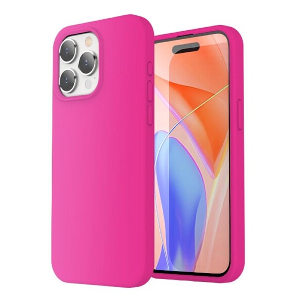 ZUSLAB for Apple iPhone 15 Pro Case Liquid Silicone Anti-Scratch Gel Rubber Shockproof Protective Cover with Soft Microfiber Lining (2023) - Hot Pink