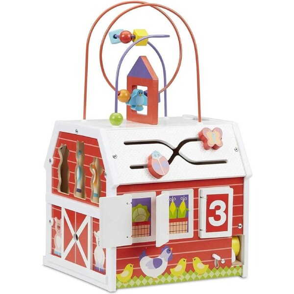 Melissa & Doug First Play Slide, Sort & Roll Wooden Activity Barn with Bead Maze