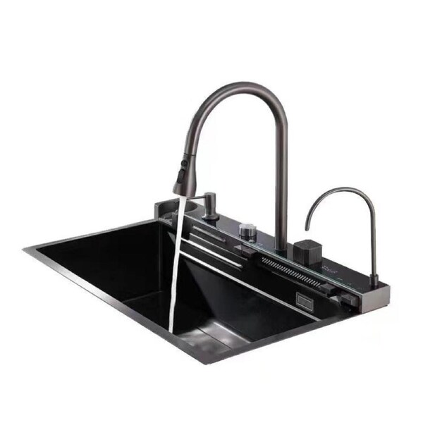 Integrated Waterfall Kitchen Sink Honeycomb Technology Large Digitial Display Stainless Steel Water Filter Cup Washer