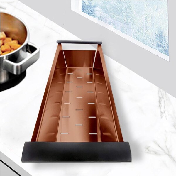 ACA 44x19CM Rose Gold Kitchen Sink Colander Drainer Tray Strainer Veggie Washing Stainless Steel