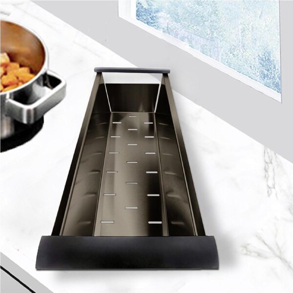 ACA 45x19CM Kitchen Sink Colander Vegetable Fruit Washing Drainer Tray Strainer Brushed Gunmetal Black