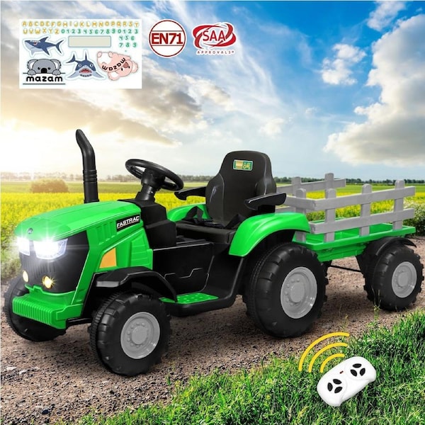 Mazam Kids Ride On Car Tractor Toy W/ Trailer XL SIZE Remote Control Electric Battery Child Gift Green