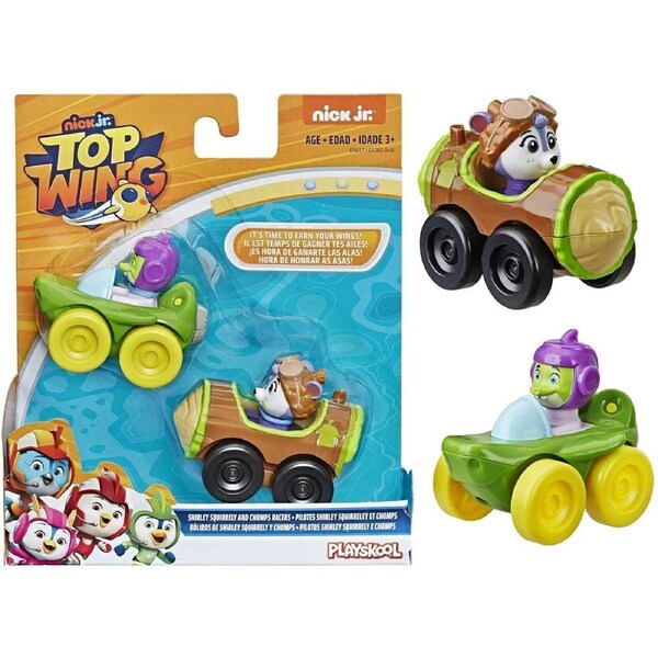 Top Wing Racers-Shirley and chomps -2 Pack Ages 3+ Toy Race Car Pet Play Wings Fly Jeep Gift