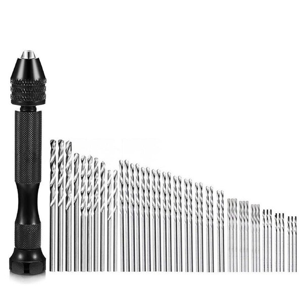 Mini Hand Drill Vise Hand Bits Twist Woodworking Set Precision Pin DIY - 49pcs