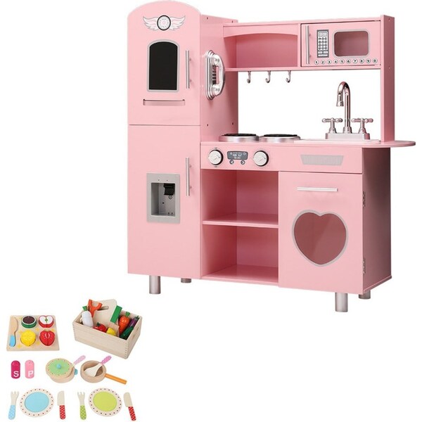 Kids Wooden Kitchen Pretend Play Cooking Toys Set - Pink