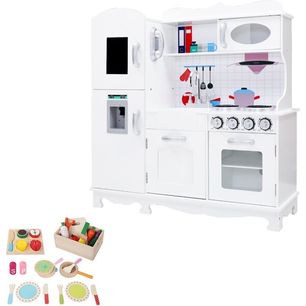 Kids Wooden Kitchen Pretend Play Cooking Toys Set - White