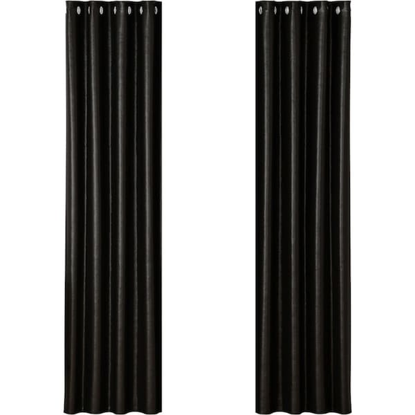 2X Blockout Curtains Blackout Window Curtain Eyelet 140x230cm Black Shine