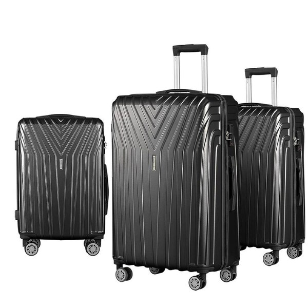 3pc Luggage 20'' 24'' 28'' Trolley Suitcase Sets Travel Hard Case Lightweight Black