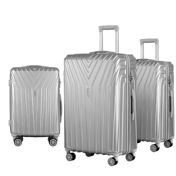 3pc Luggage 20'' 24'' 28'' Trolley Suitcase Sets Travel Hard Case Lightweight Silver