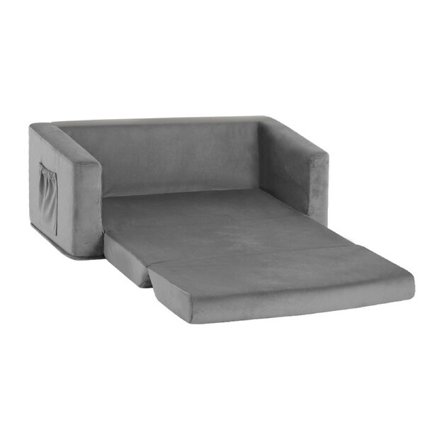 Kids Convertible Sofa Flip Open Children Longe Couch Grey - 2 Seater
