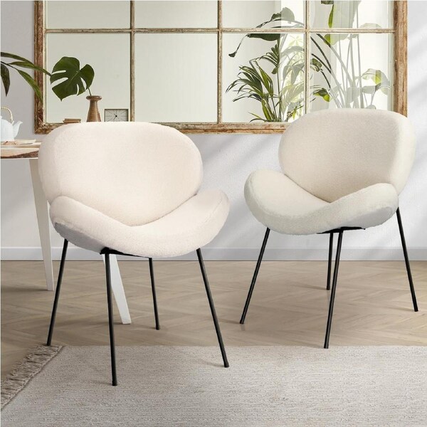 Oikiture 2PCS Armchair Dining Chair Accent Chairs Tub Armchairs Sherpa White