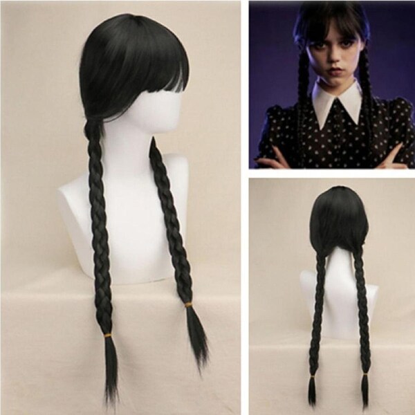 Kid Wednesday Addams Cosplay Wig - Braided Hair Girls Halloween Party Props Wig - Wednesday Addams Wig - Wednesday Addams Hair