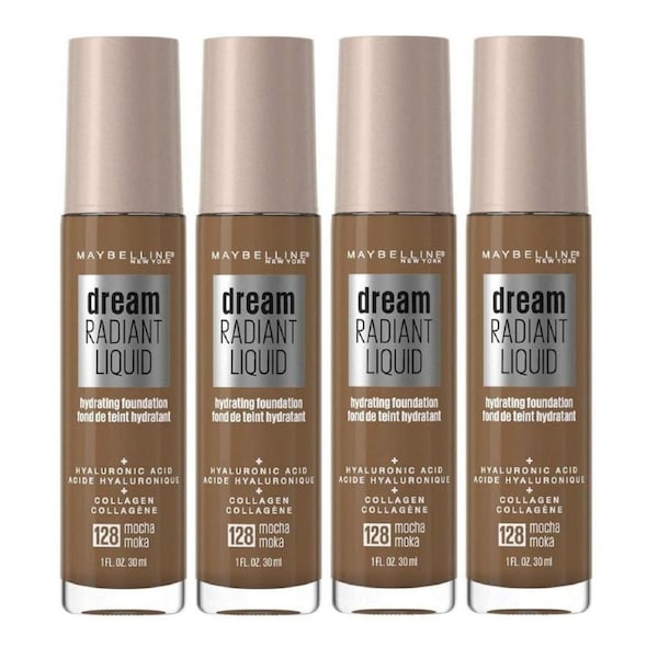 4 x Maybelline Dream Radiant Liquid Hydrating Foundation - 128 Mocha
