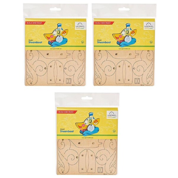 3x 15pc Ugears 3D Colouring/Painting Steamboat Wooden Puzzle Kit/Model Set 5+