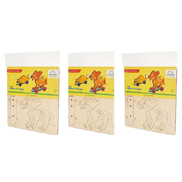 3x 15pc Ugears 3D Colouring/Painting Kitten & Puppy DIY Wooden Puzzle Kit Set 5+