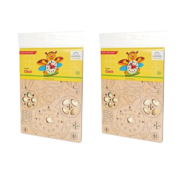 2x 23pc Ugears 3D Colouring/Painting Clock Wooden Puzzle Kit/Model Gift Set 5+