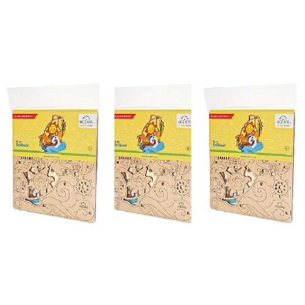 3x 17pc Ugears 3D Colouring/Painting Sailboat DIY Wooden Puzzle Kit/Model Set 5+