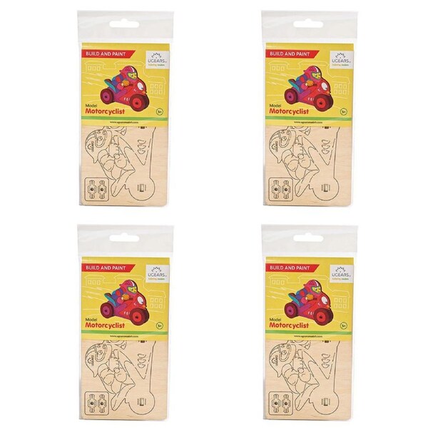 4x 8pc Ugears 3D Colouring Motorcyclist DIY Wooden Puzzle Kit/Model Gift Set 5+