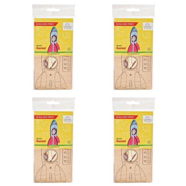 4x 8pc Ugears 3D Colouring/Painting Rocket Wooden Puzzle Kit/Model Gift Set 5+