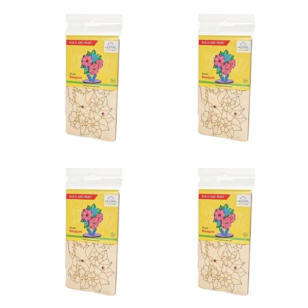 4x 8pc Ugears 3D Colouring/Painting Bouquet Wooden Puzzle Kit/Model Gift Set 5+