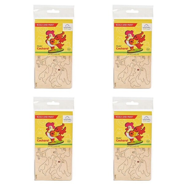 4x 8pc Ugears 3D Colouring/Painting Cockerel DIY Wooden Puzzle Kit/Model Set 5+