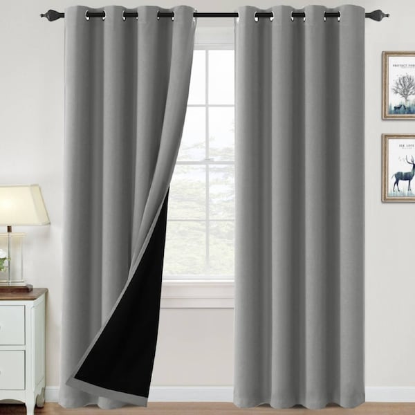 2x 100% Blackout Curtains Thermal Insulated Heat and Full Light with Black Liner Natural / W132cm X D160cm