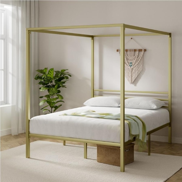 Zinus Canopy Queen Double Bed Frame Metal Platform - Gold Queen