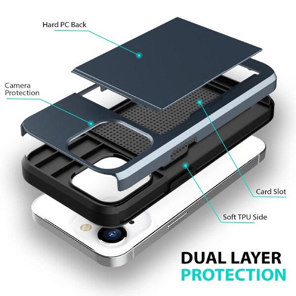 ZUSLAB for Apple iPhone 15 Case Slide Armor Card Holder Protective Shockproof Hard Back Cover (2023) - Dark Blue