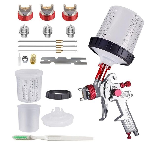 HVLP Air Spray Gun Paint Gun 600CC Gravity Feed Cup Painting Tool With 3 Nozzle 1.4mm 1.7mm 2mm Tips for Wall Fencing Decking Painting