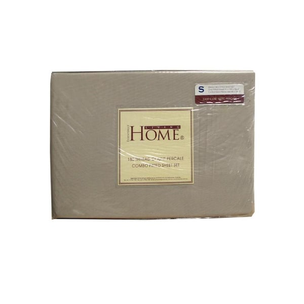 180TC Latte Polyester Cotton Fitted Sheet Set Single