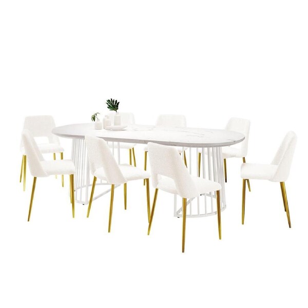 Devon and Geena 8 Seater Boucle Dining Set White