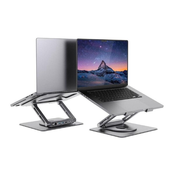 Mbeat Stage S12 Rotating Laptop Stand with USB-C Docking Station - Space Grey